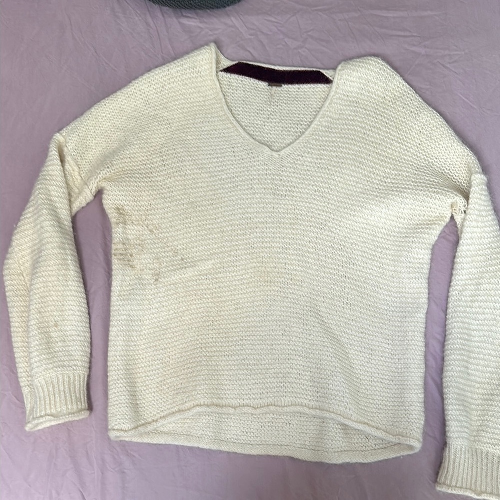 Free People Elegant Cream V-Neck Sweater